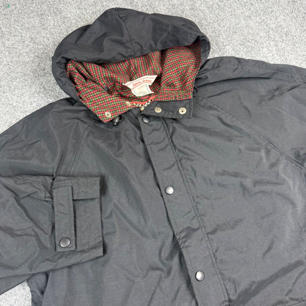 Hanna Andersson Parka Jacket Women size 10 Black Plaid Lined Hooded Anorak Coat